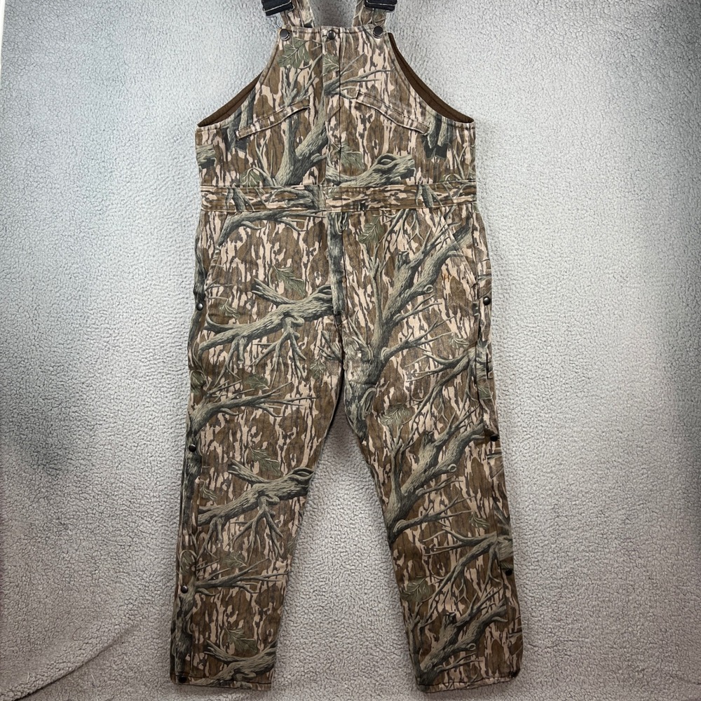 Vintage Mossy Oak Treestand Camo insulated Hunting Bibs Mens M USA Made Overalls